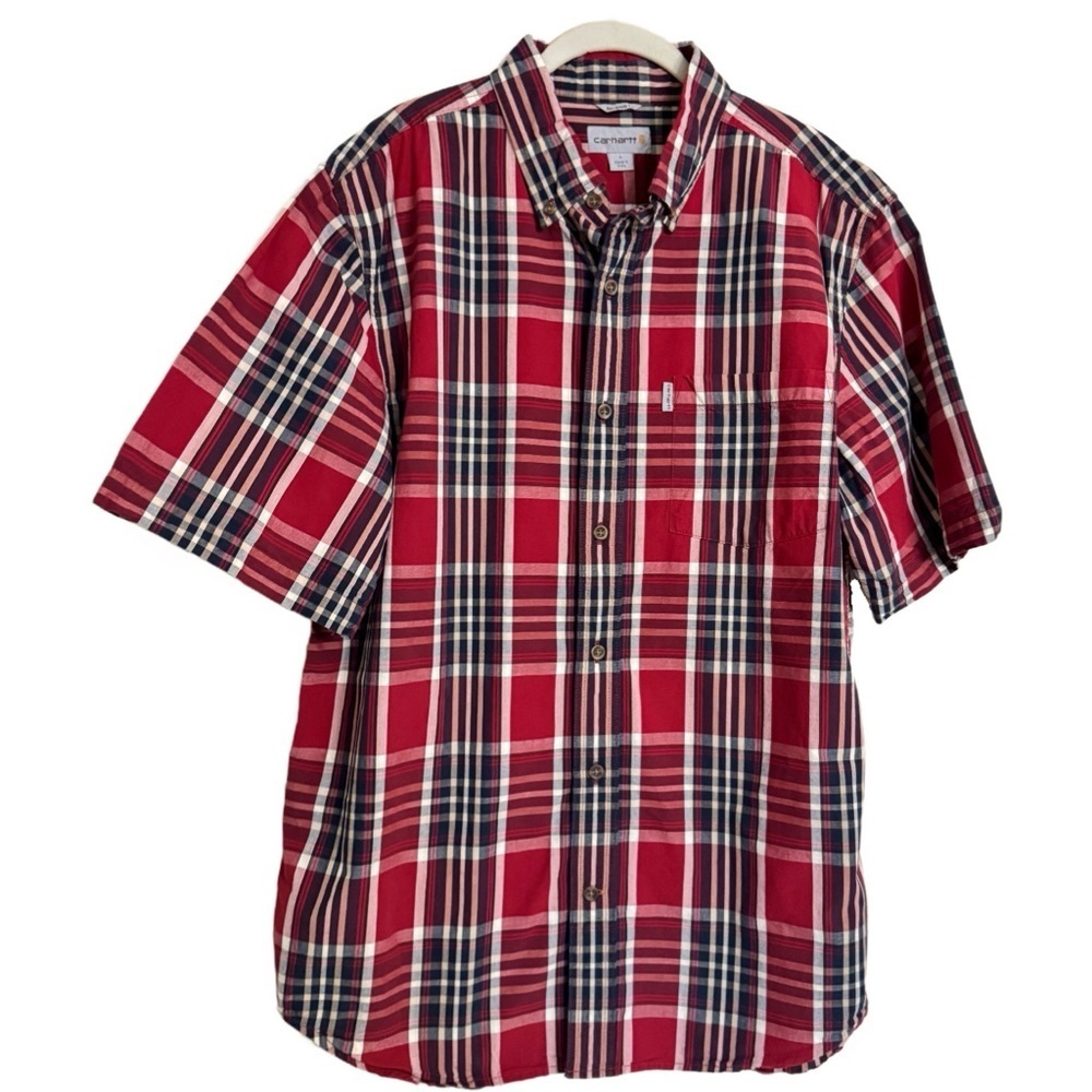 Carhartt Relaxed Fit Red Plaid Shirt Size Large Button Up w/ Pocket Casual Work